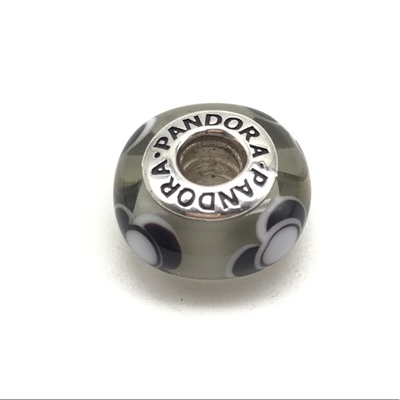 Pandora Gray Floral Murano Glass Charm - Picture 1 of 4